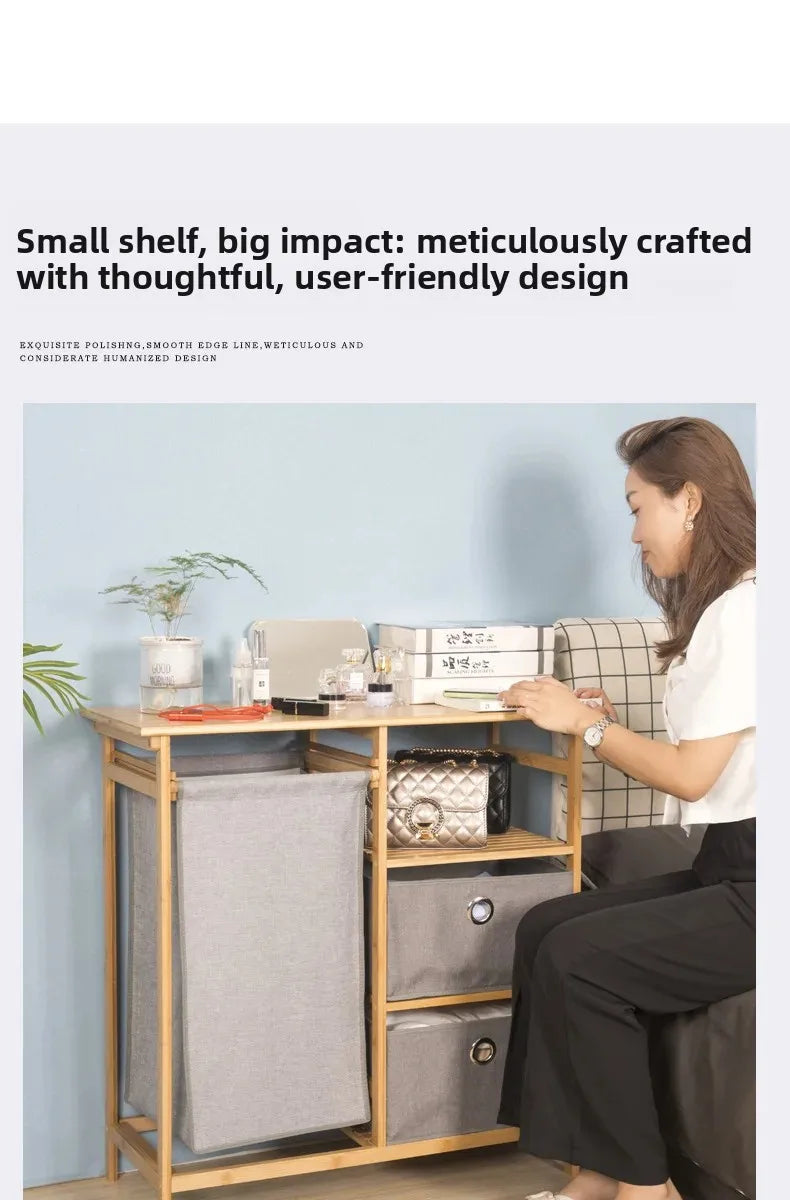 Cesta de lavandería multifuncional de tela de bambú, estante de almacenamiento ordenado para dormitorio, sala de estar, solución organizadora de baño