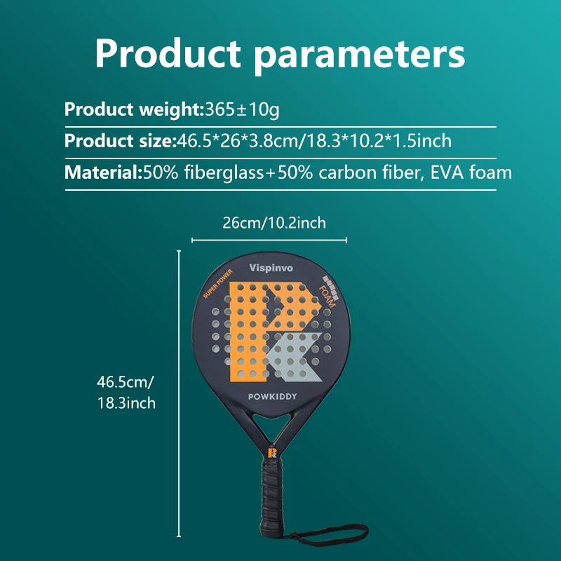 Raqueta de tenis POWKIDDY |   Raqueta de padel, hecha de material de fibra de carbono ultraligero, con fuerte elasticidad y buena calidad