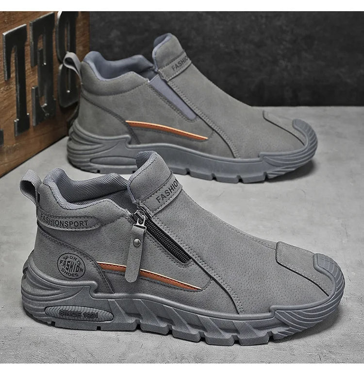 Botas de plataforma de diseñador de moda para hombre, zapatos de trabajo informales con cremallera para exteriores, antideslizantes, resistentes al desgaste, nuevo estilo, 2025