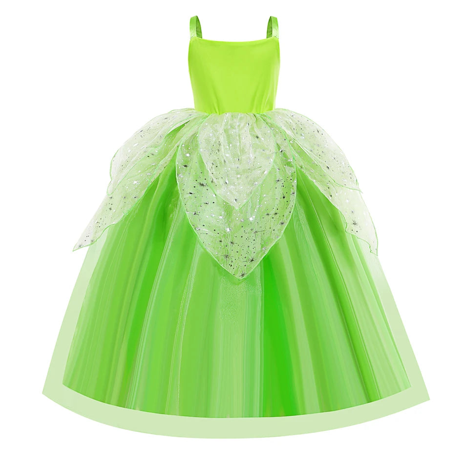 Vestido de Hada de las flores para niñas, vestido de princesa con alas, disfraz de princesa de Halloween, fiesta de elfos, Tinkerbell, vestido de campanilla