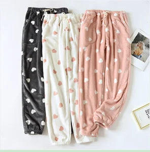Pijamas de invierno, pantalones de Casa para mujer, pantalones elásticos, Pijamas holgados y cálidos y gruesos, pantalones, ropa de dormir estampada, ropa de dormir de otoño