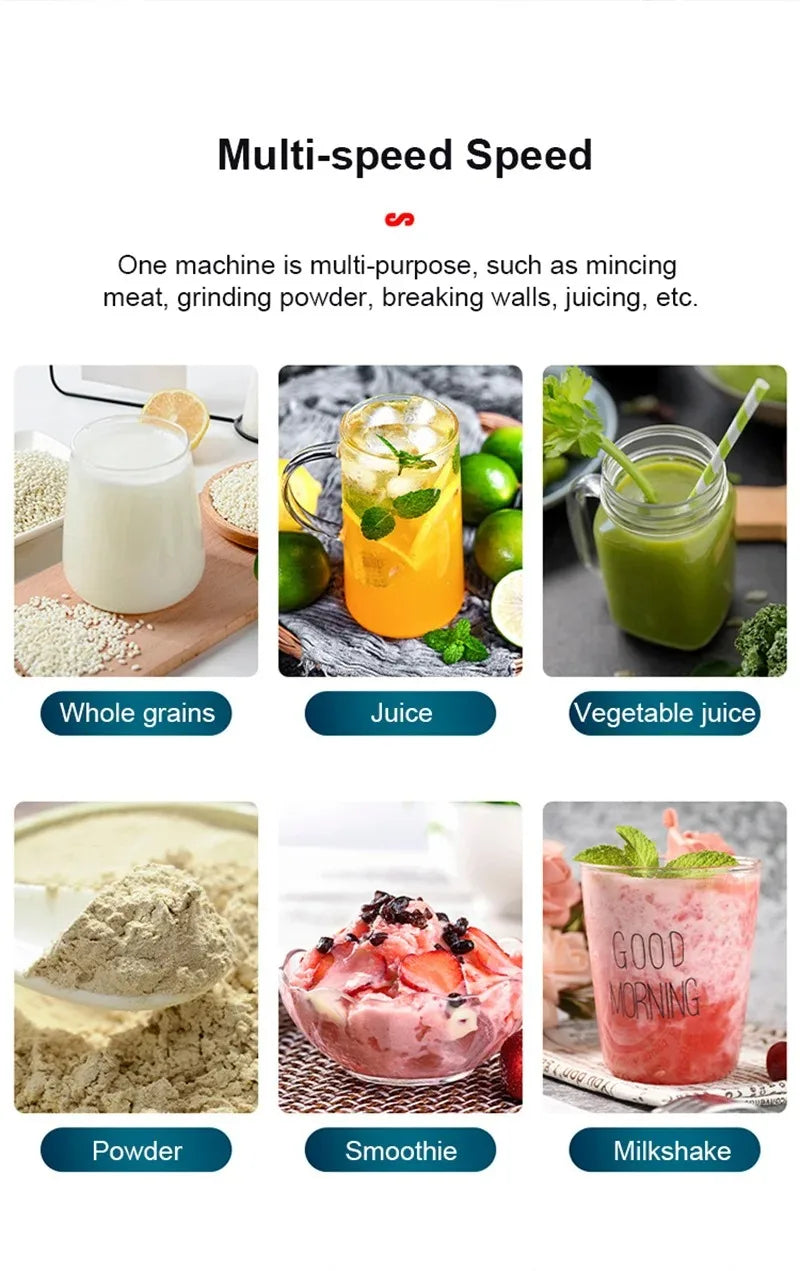 Licuadora mezcladora de grado comercial de alta resistencia, exprimidor de frutas, procesador de alimentos, licuadora de batidos de hielo, trituradora de jugo de alta potencia, 2000W