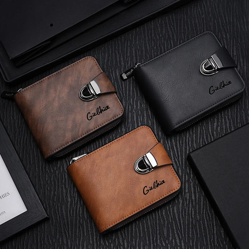 Cartera para hombre con ranura para múltiples tarjetas y cremallera corta; Práctica bolso retro con gran capacidad para monedas