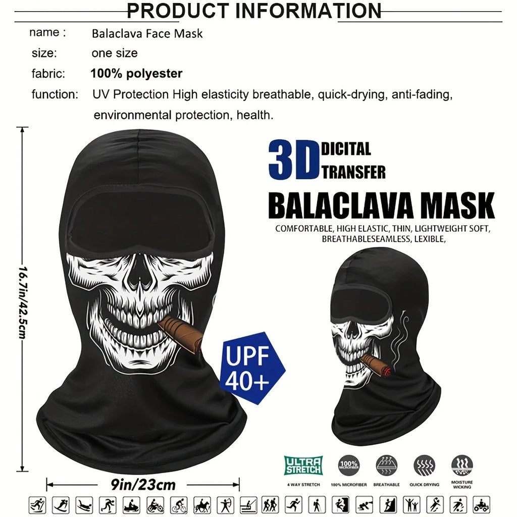 1 máscara facial de pasamontañas, máscara de calavera fantasma de payaso, transpirable a prueba de viento, protección solar UV contra el polvo, cubierta facial completa para primavera de verano
