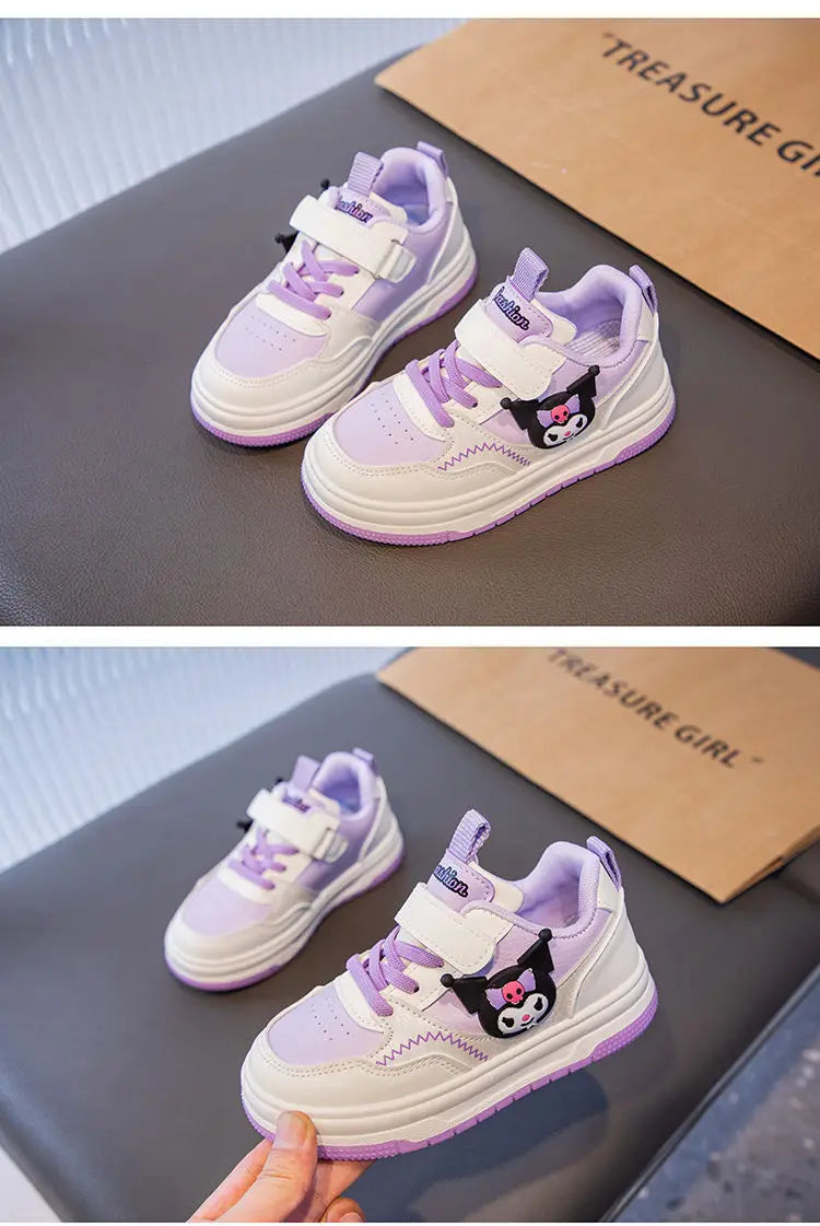 Zapatos informales para niños, zapatillas deportivas de cuero PU con dibujos animados para primavera y otoño, zapatos antideslizantes rosas Pruple, talla 22-36