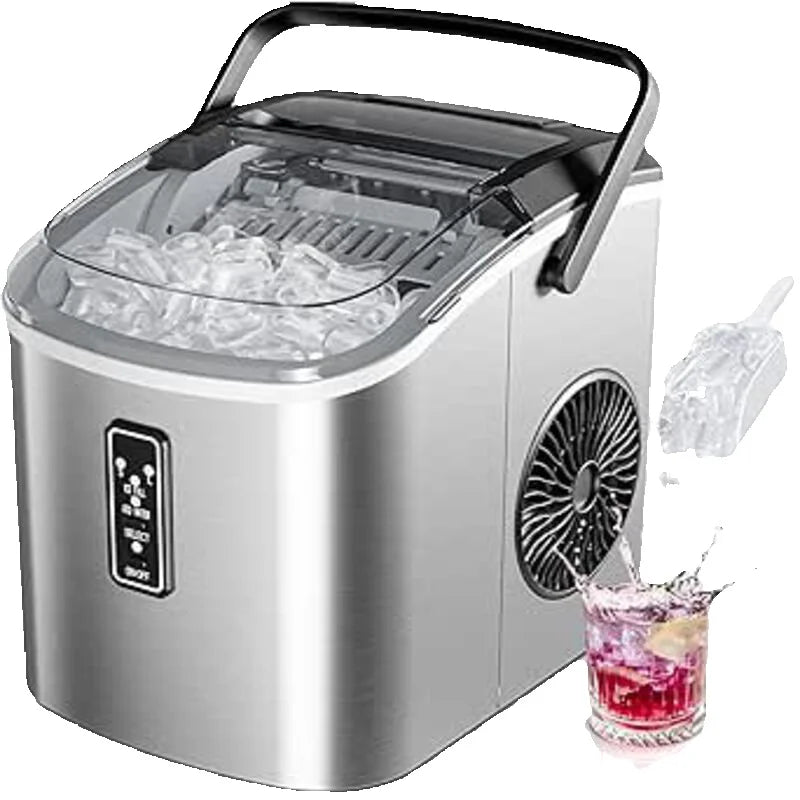 Máquina de cubitos de hielo pequeña, negra, 9 dados/6 Min, 12kg/24H, 2 tamaños, autolimpiante y portátil para cocina/hogar