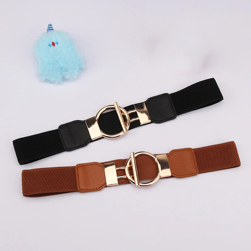 Cinturón con hebilla redonda a la moda para mujer, cinturilla elástica Simple de 4cm de ancho, faja de cintura con temperamento decorativo
