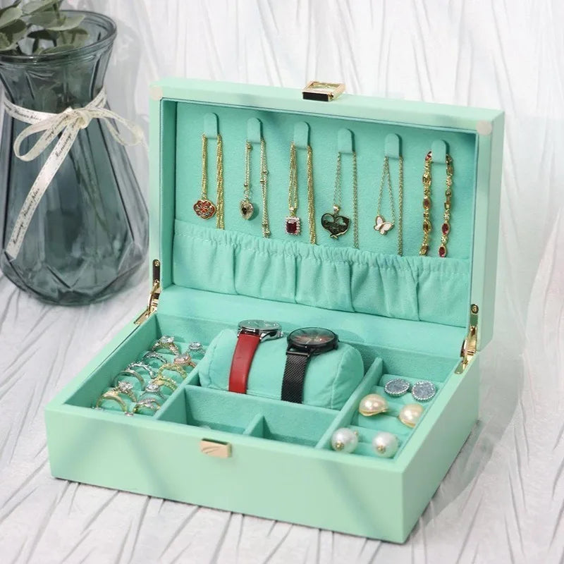 Caja de almacenamiento de joyería creativa, cajas de joyería de escritorio de madera, collar, pulsera, pendientes, organizador, relojes para mujer, caja de almacenamiento de anillos