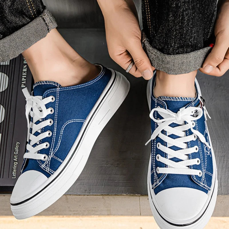 Zapatillas deportivas para hombre, zapatillas de lona transpirables con punta cerrada, mocasines a la moda para hombre, Zapatos para caminar al aire libre 2025, Zapatos de hombre