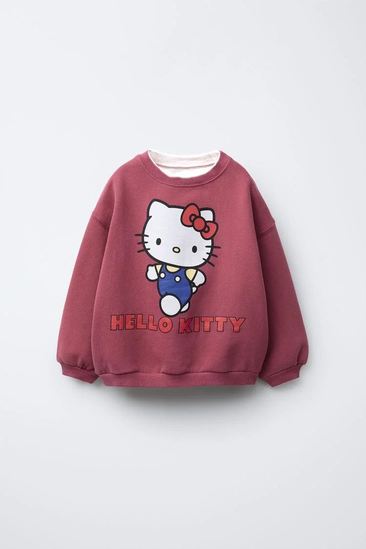 Ropa De Otoño Para Niñas, Ropa Deportiva Para Niños Con Cuello Redondo Estampado De Sanrio Hello Kitty