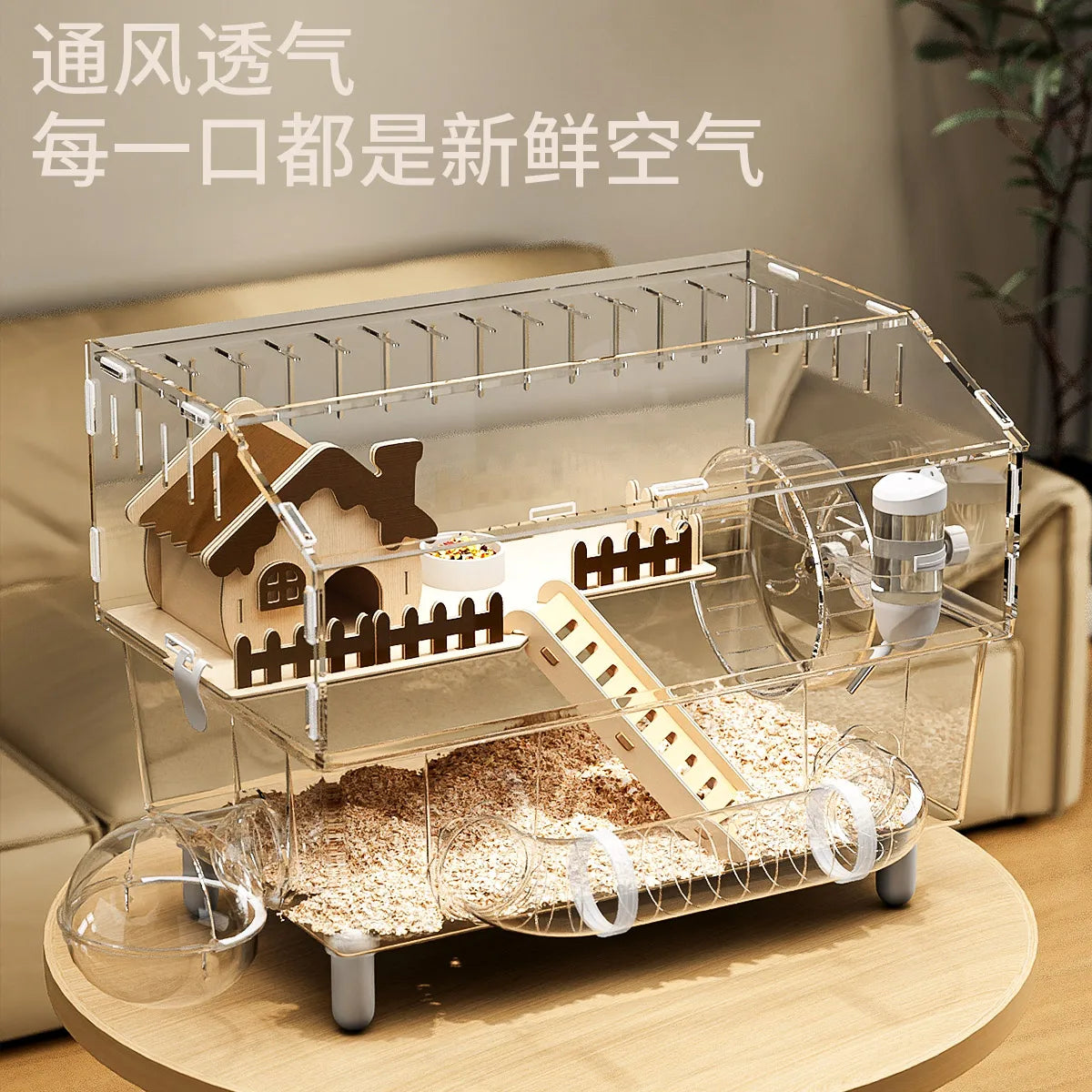 Jaula para hámster, jaula de oso dorado, nido de invierno, fácil de limpiar, villa de lujo acrílica, casa especial cálida para invierno