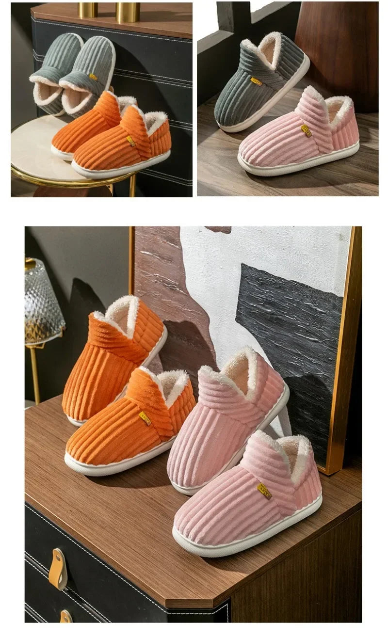 Zapatillas de piel peluda para hombre y mujer, zapatos de algodón con suela suave, cálidos, a la moda, de felpa, para el hogar