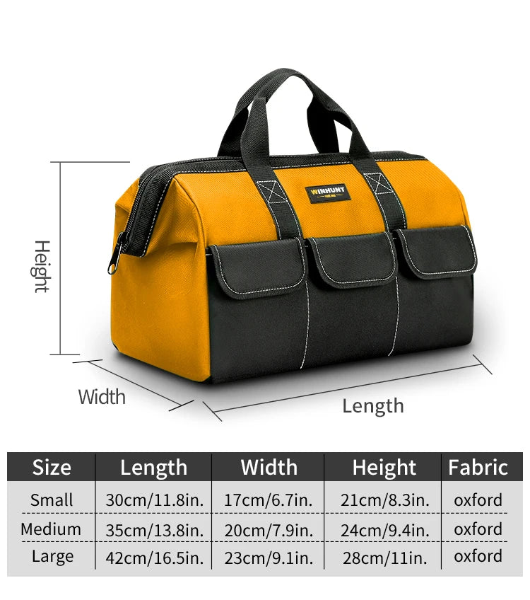 Bolsa de herramientas para hombres, bolsa de herramientas resistente, bolsa de boca ancha para varios instrumentos, electricista carpintero mecánico (amarillo)