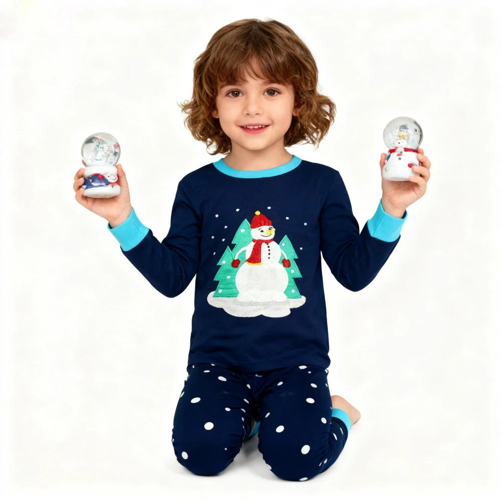 Pijamas de Navidad para niños y niñas, conjuntos de manga larga, ropa de dormir de pingüino y muñeco de nieve para bebés, Pijamas para niños con motivos de copo de nieve