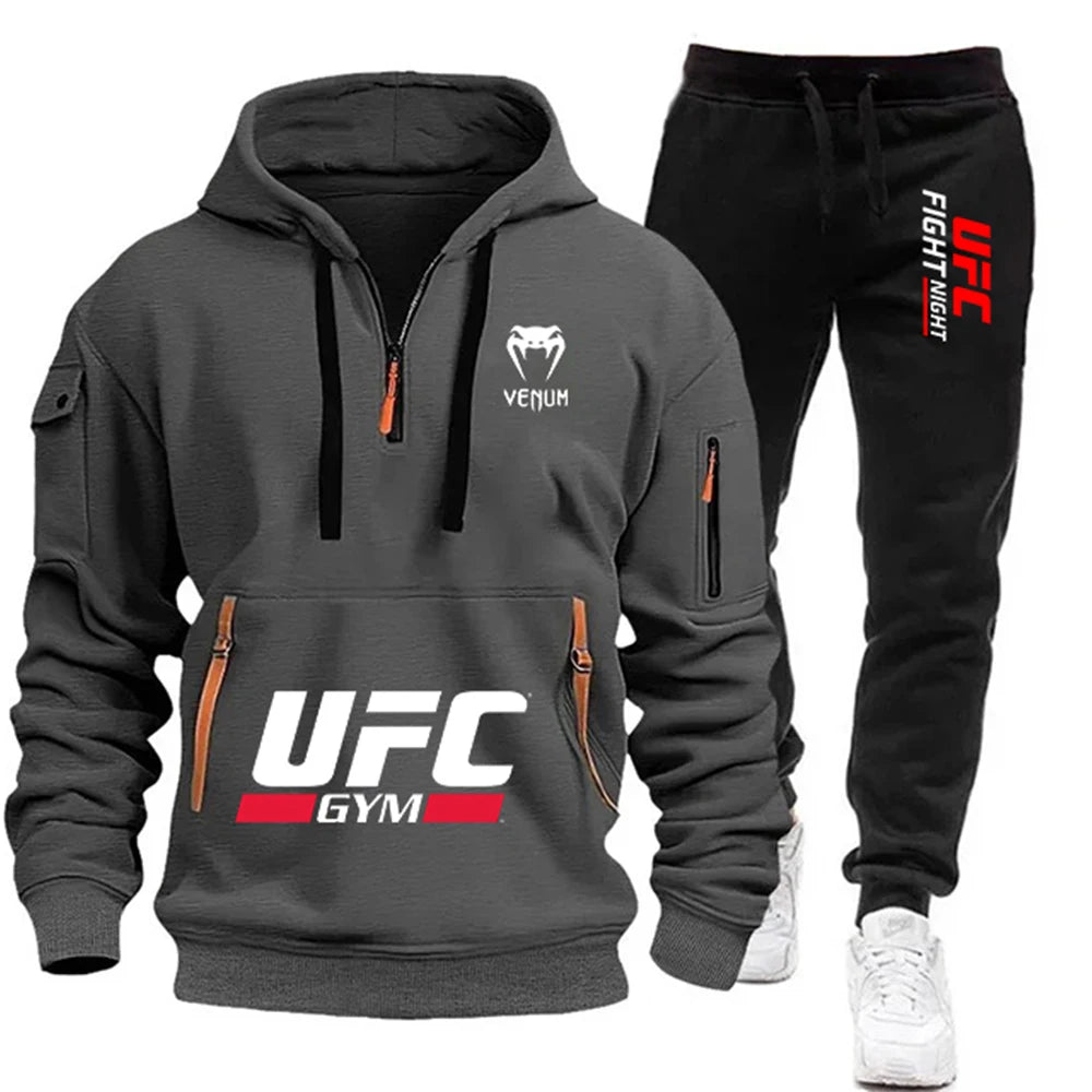 2026 nova sudadera con capucha de lucha UFC + Pantalones conjunto de dos piezas Otoño/Invierno moda Casual al aire libre resistir