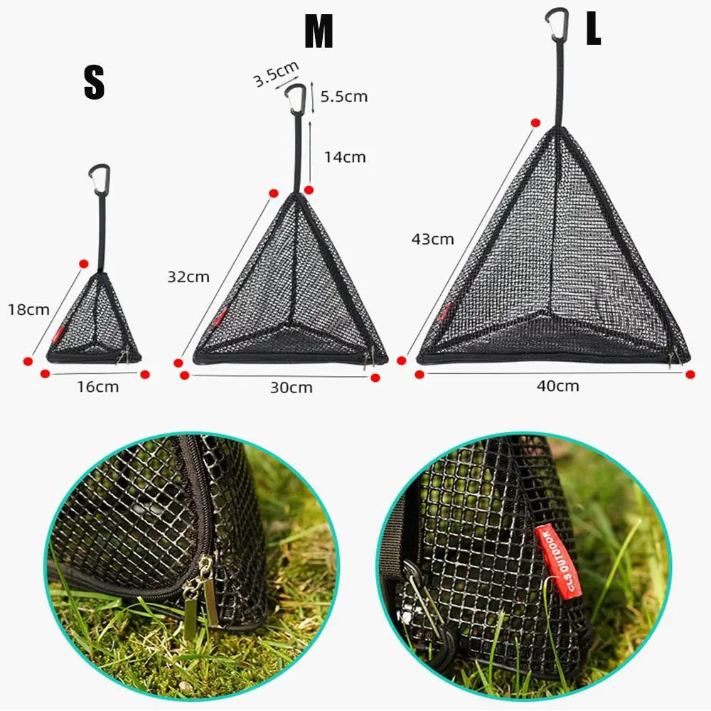 Cesta de cocina para acampar al aire libre, utensilios de cocina plegables triangulares para Picnic, red de secado, bolsa colgante de malla de almacenamiento, organizador de alimentos secos para Picnic