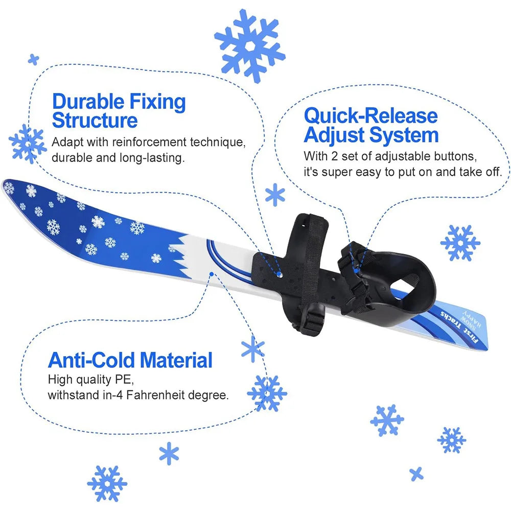 Esquís y postes de nieve para principiantes con fijaciones, tablas de esquí de baja resistencia para niños de 2 a 8 años, resistentes y seguros, equipo de esquí