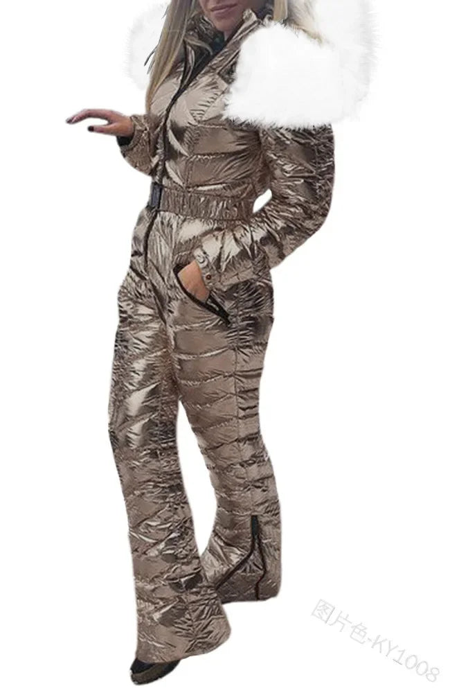 Para traje de esquí de una pieza cálido con capucha deportiva informal para mujer americana de algodón