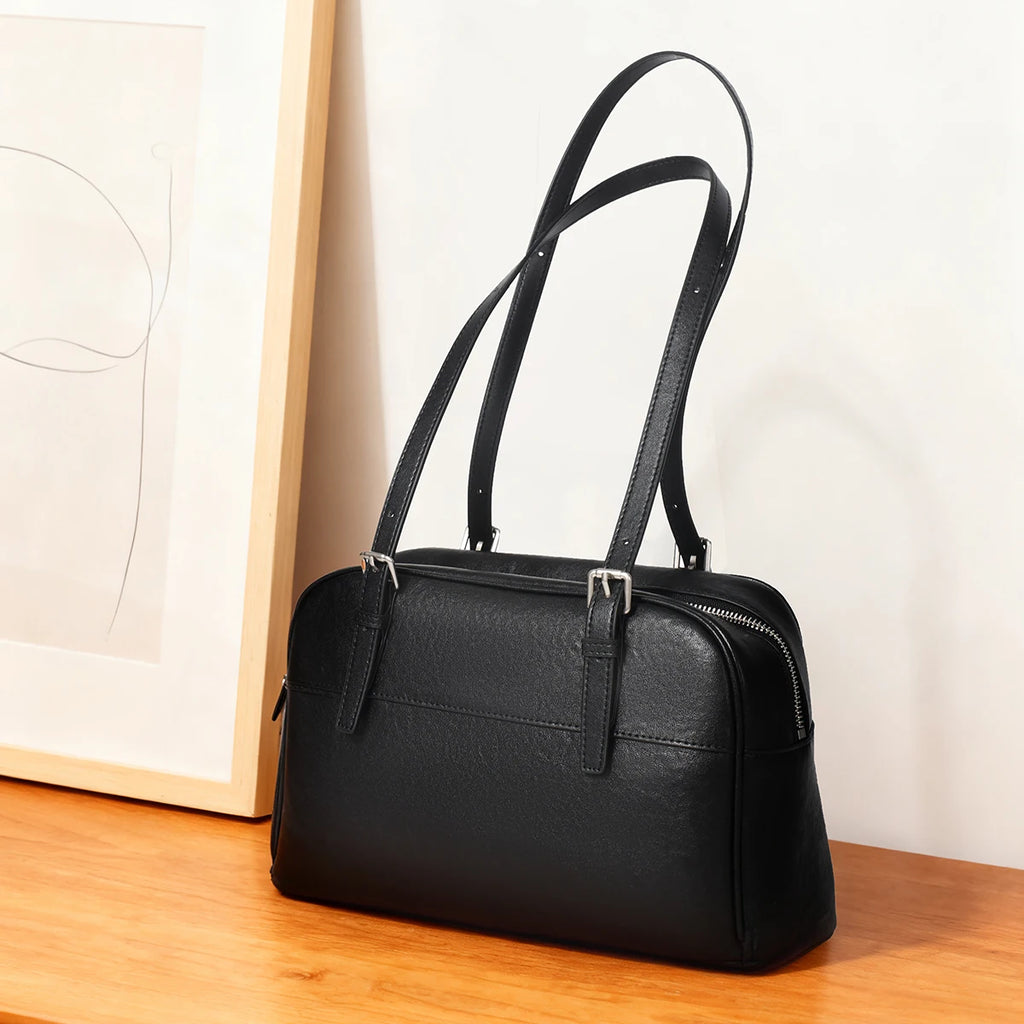 Bolso de Mano para Mujer 2025, Nuevo Bolso Boston, Bolso Bowling, Bolso de Hombro de Cuero Genuino, Bolso de Mujer