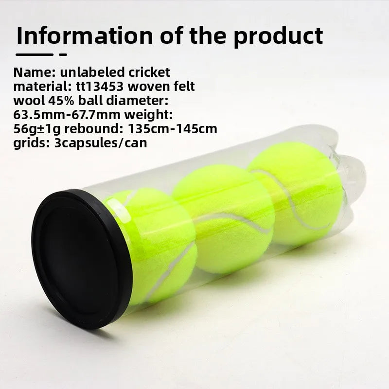 Paquete de 3 pelotas de tenis de críquet, pelotas de padel de alta elasticidad con 45% lana, estilo jaula duradera para entrenamiento y entretenimiento