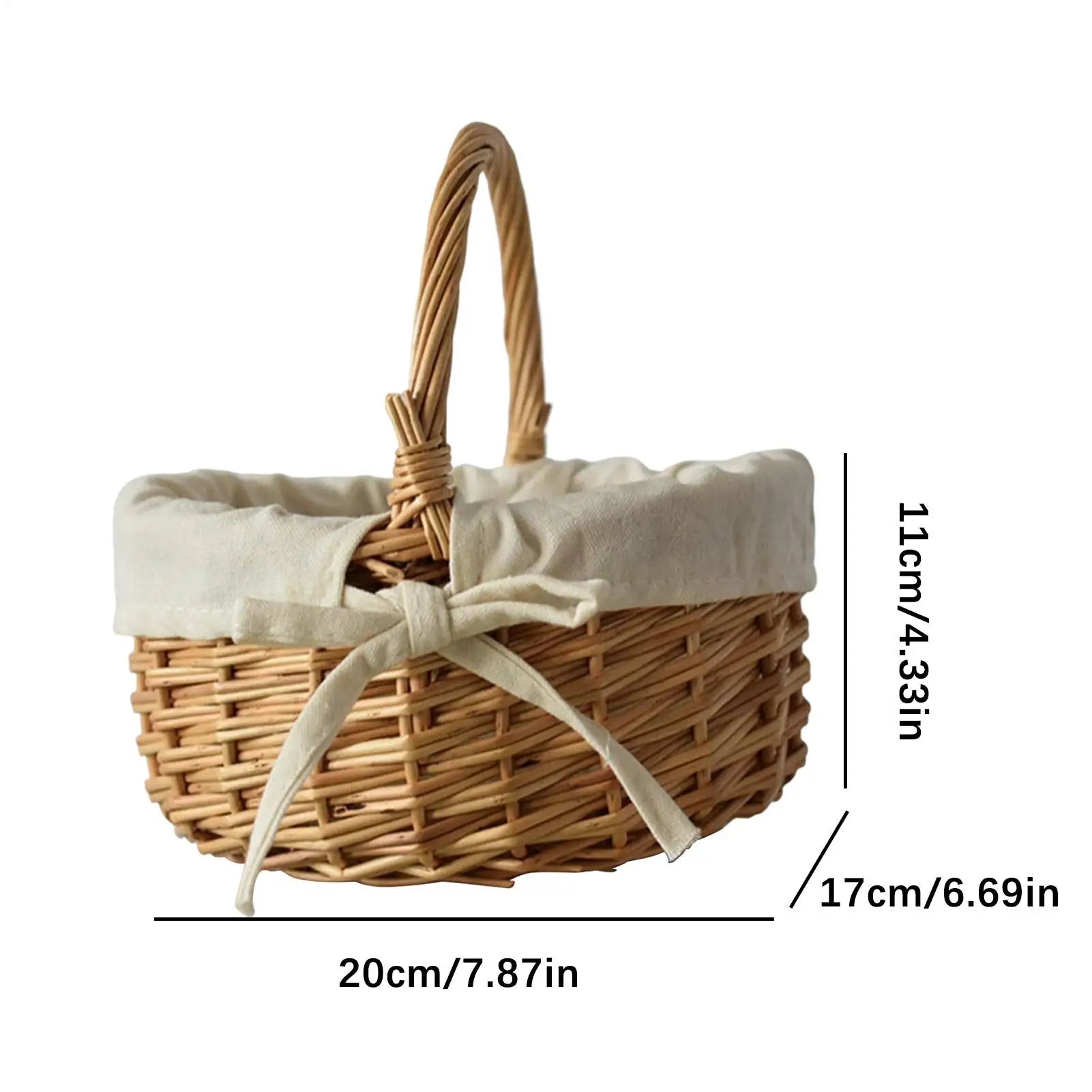 Cesta tejida con asa, cesta decorativa para almacenamiento de Pascua, elegantes cestas para alimentos con forro de tela para frutas, flores y juguetes