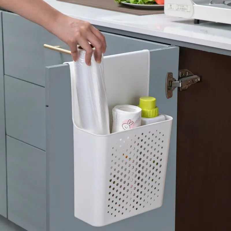 Caja de almacenamiento no perforada montada en la pared con puerta de gabinete, utilizada para cestas de almacenamiento de jengibre y ajo de cocina, almacenamiento de lavado de baño