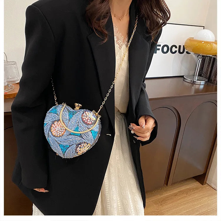 Bolso de mano para mujer 2026Nuevos bolsos de hombro con lentejuelas a la moda europea y americana, bolso de noche de mano Retro para celebridades de Internet