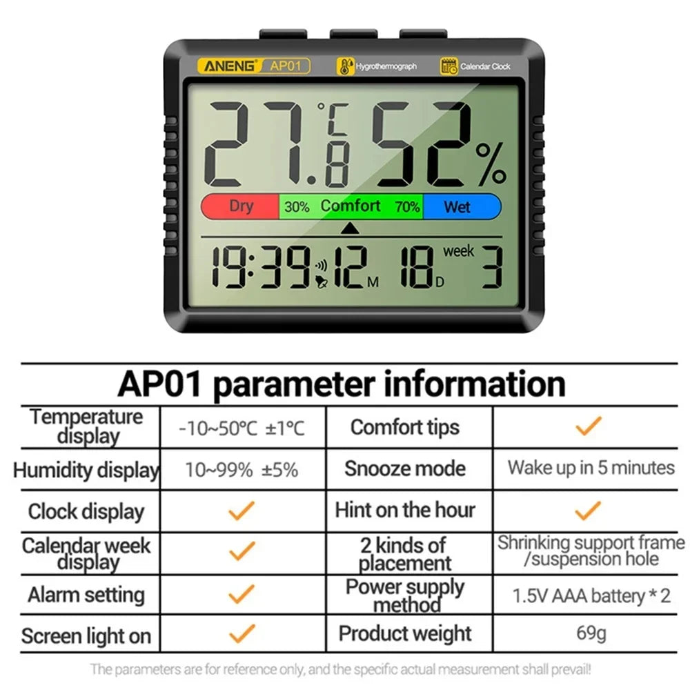 Termómetro de aire inteligente, higrómetro, reloj multifunción, pantalla Digital, Sensor de estación meteorológica para el hogar, interior y exterior