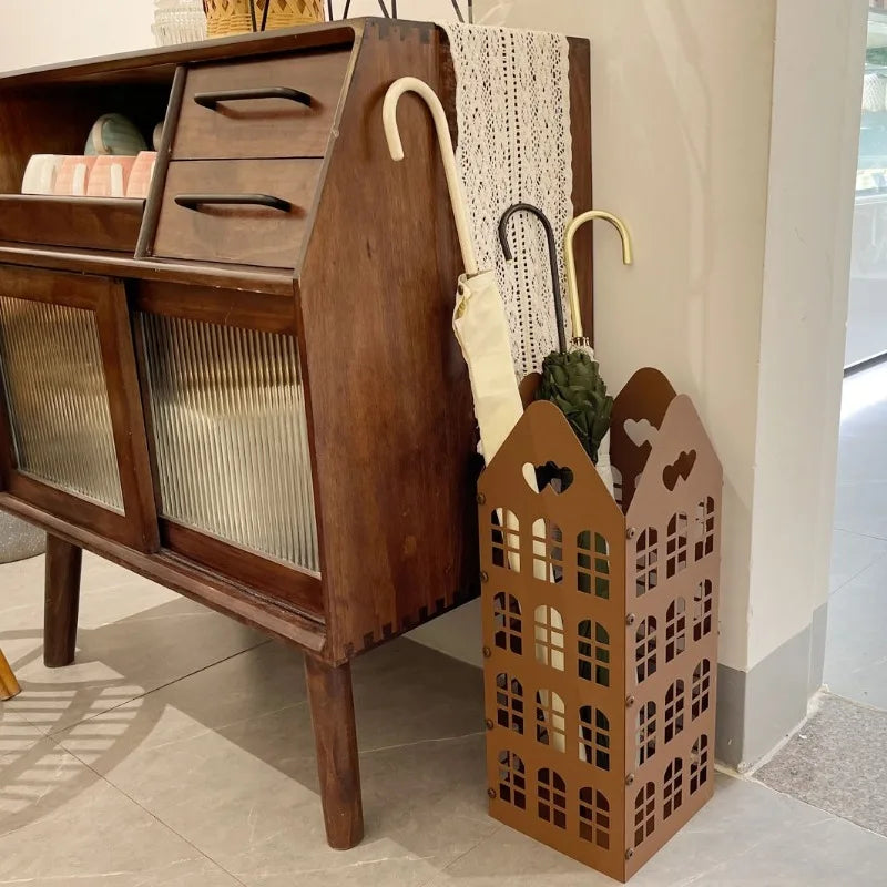 Cubo de Metal para paraguas, soporte moderno para paraguas, cesta para paraguas hueca de entrada elegante, cajas de almacenamiento para paraguas de negocios para interiores