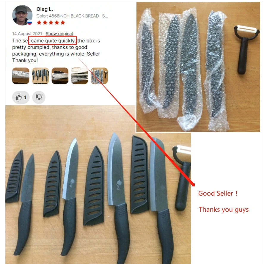 Juego de cuchillos de cerámica para cocina, pelador de frutas multiusos de 3, 4, 5 y 6 pulgadas con funda, hoja negra, cuchillo de Chef de pan