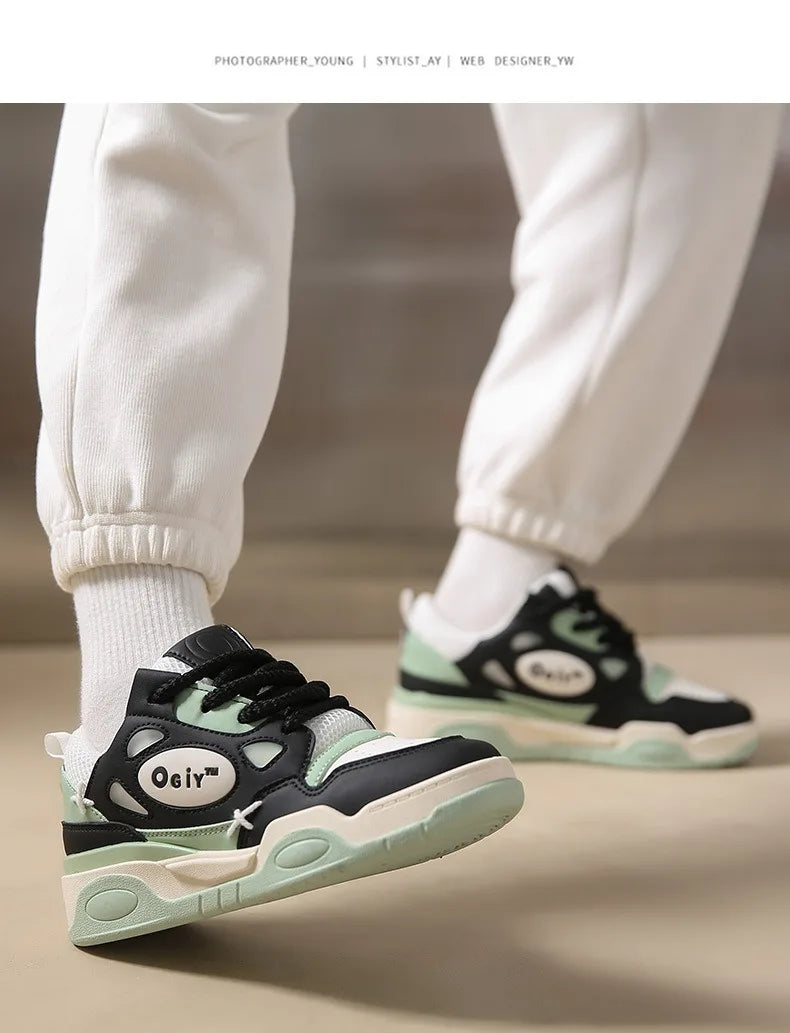 Zapatillas de deporte gruesas para hombre, zapatos de suela suave para correr, informales, de cuero de microfibra, transpirables, con plataforma aumentada de altura