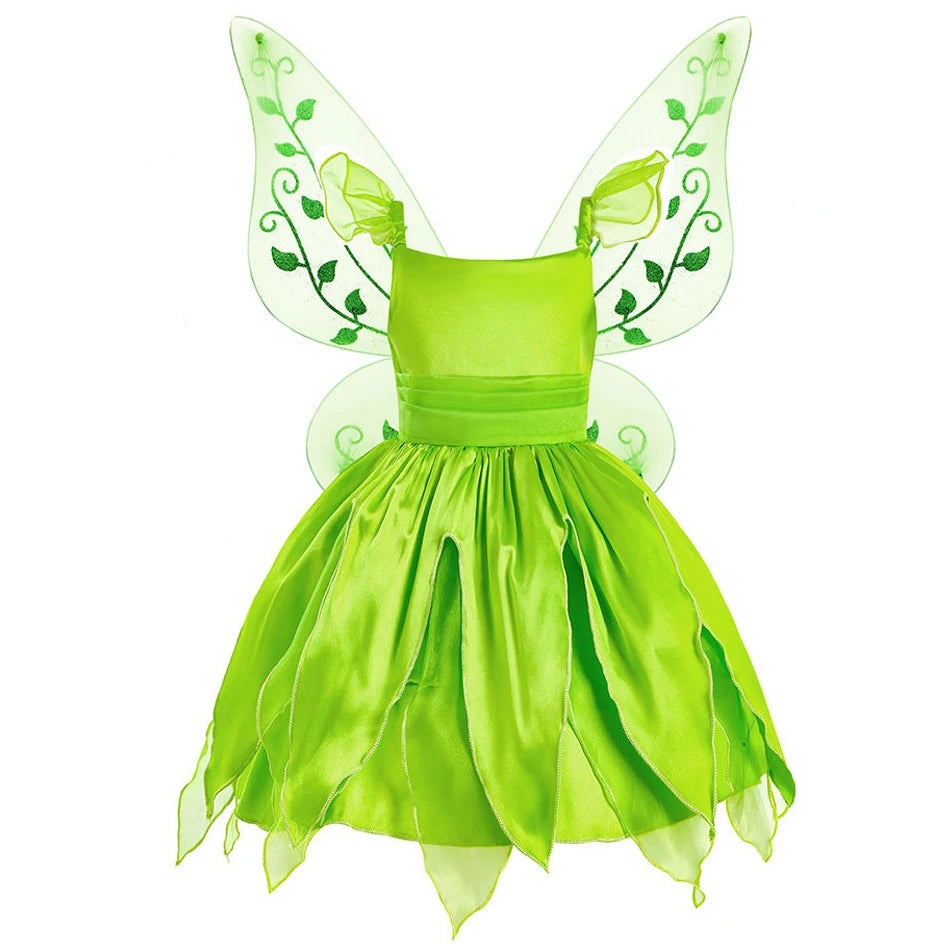 Vestido de Hada de las flores para niñas, vestido de princesa con alas, disfraz de princesa de Halloween, fiesta de elfos, Tinkerbell, vestido de campanilla