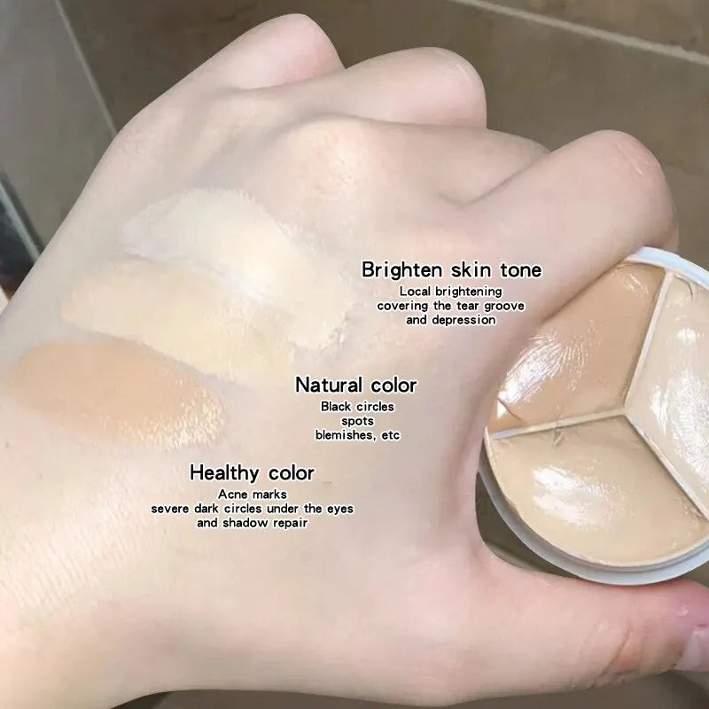 Tres colores corrector para cubrir puntos espinillas negro ojeras lagrimal Reparación de ranuras base maquillaje y maquillaje