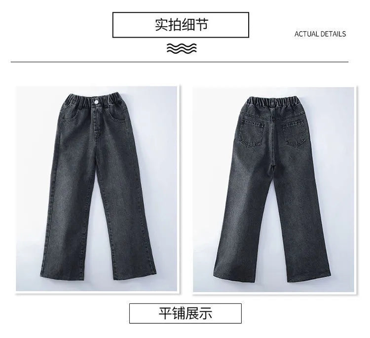 Pantalones vaqueros para chicas adolescentes 2025, moda informal para primavera y otoño, pantalones anchos de pierna azul holgado para niños, pantalones escolares para niños de 6, 8, 10 y 12 años