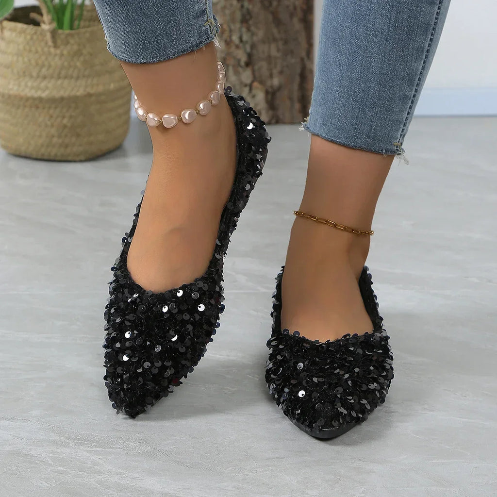 Zapatos para mujer, gran oferta, zapatos planos de un patada para mujer, zapatos planos cómodos informales ligeros con punta estrecha y lentejuelas para otoño