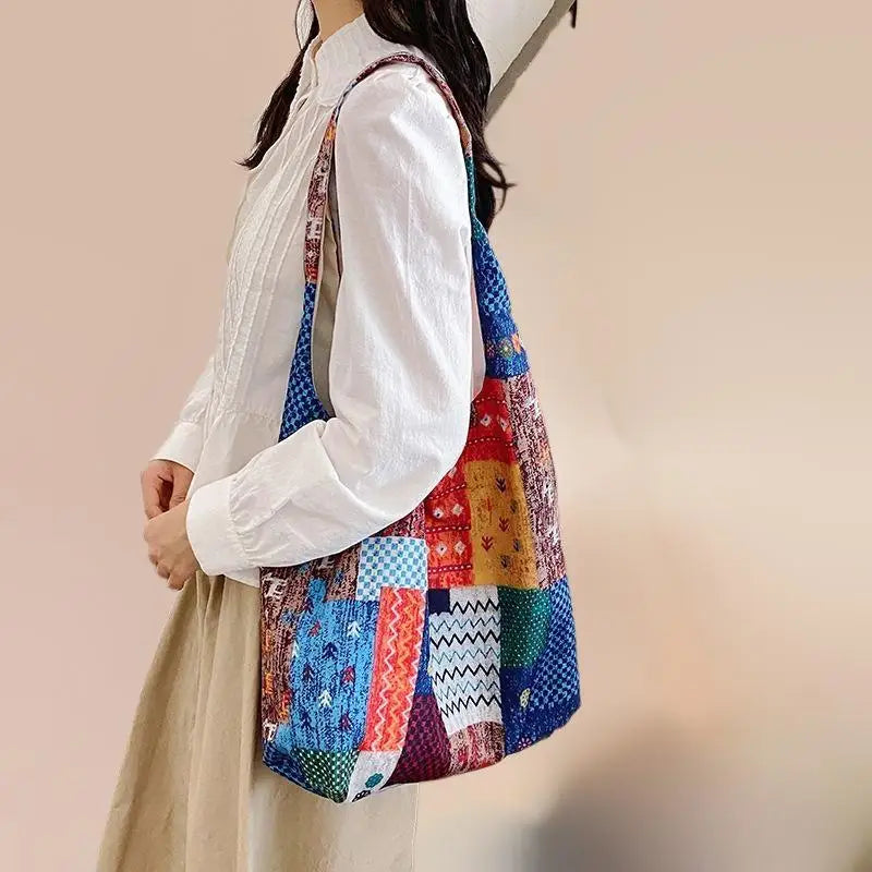 Fanshion-Bolso de retales de estilo étnico, bolso de hombro bohemio, informal, de gran capacidad, para ir al trabajo