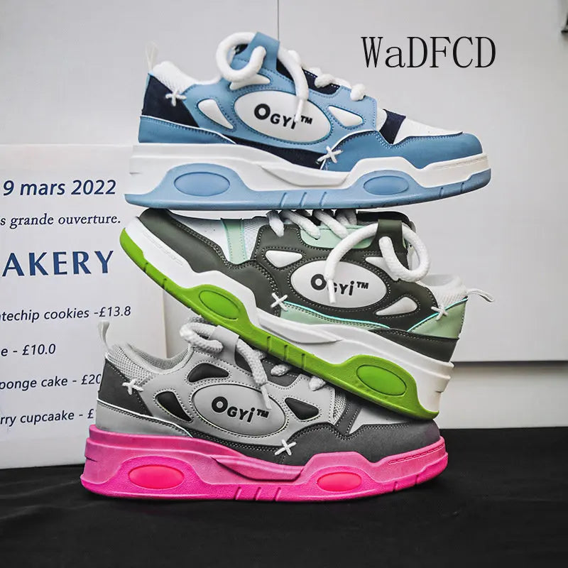 Zapatillas de deporte gruesas para hombre, zapatos de suela suave para correr, informales, de cuero de microfibra, transpirables, con plataforma aumentada de altura