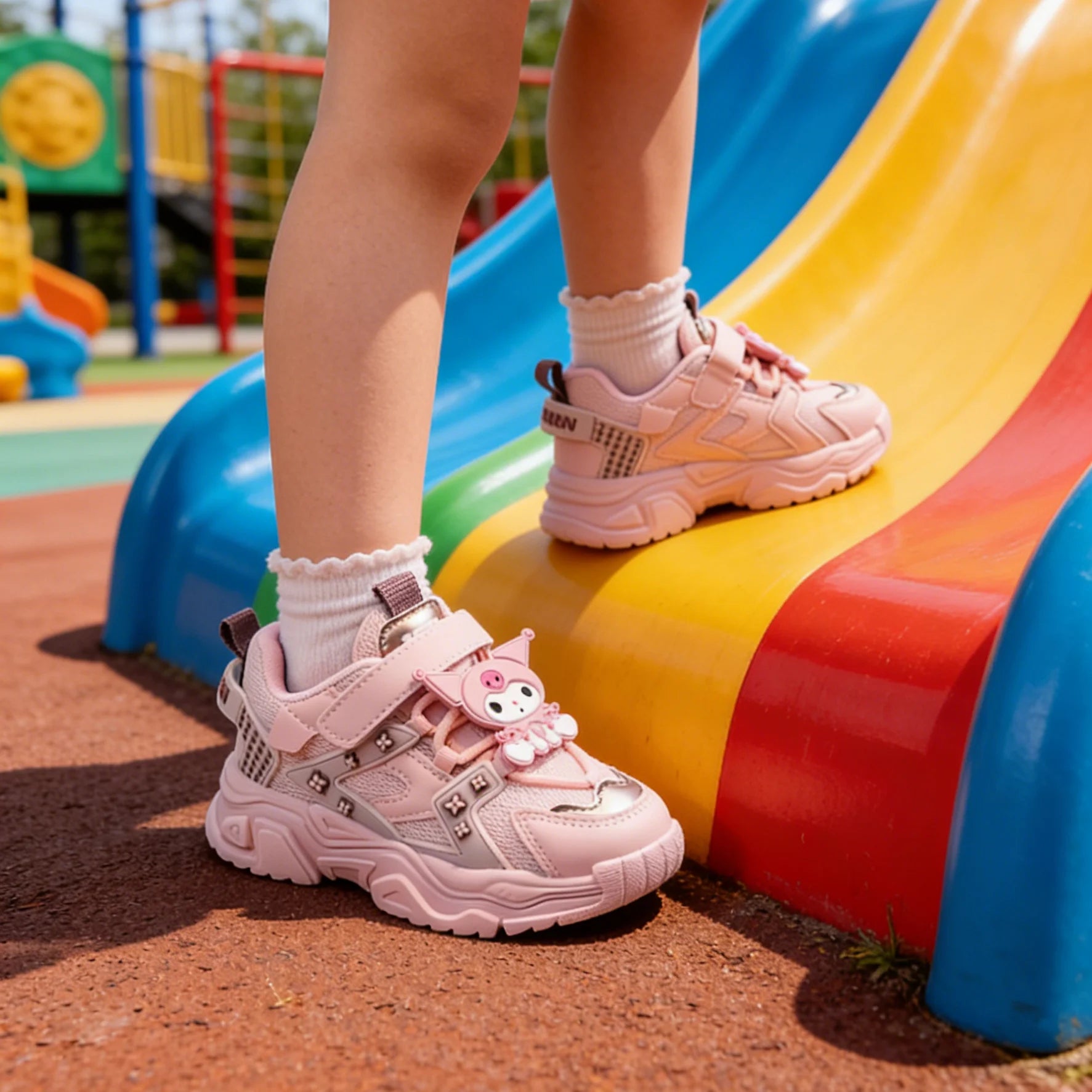 Zapatos informales para niños, zapatillas de deporte con dibujos animados Kuromi, zapatos de primavera de cuero PU para niñas, zapatos antideslizantes con Velcro rosa Pruple, talla 26-37