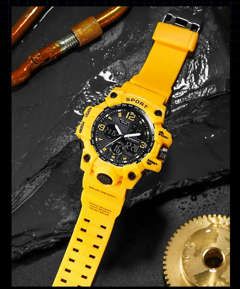 Relógio electrónico masculino adolescente, estudiante do ensino médio, tendência da moda, tecnologia preta, brilho esportivo