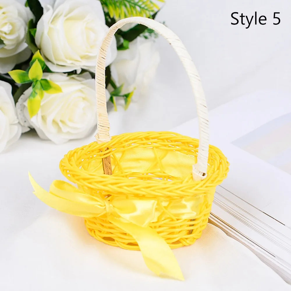 Cesta de almacenamiento de flores pequeña tejida a mano, cestas de almacenamiento redondas tejidas de ratán de 8 colores, cesta de flores de mimbre de mano