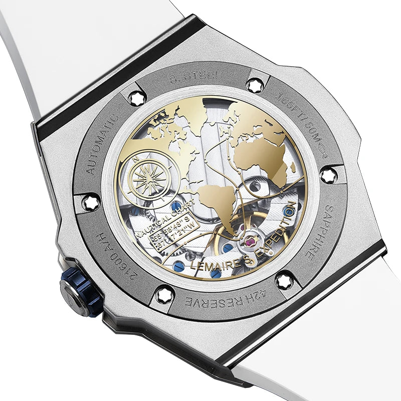 2026 relojes mecánicos para hombre, relojes de pulsera deportivos analógicos automáticos con correa de silicona, Reloj resistente al agua de acero inoxidable