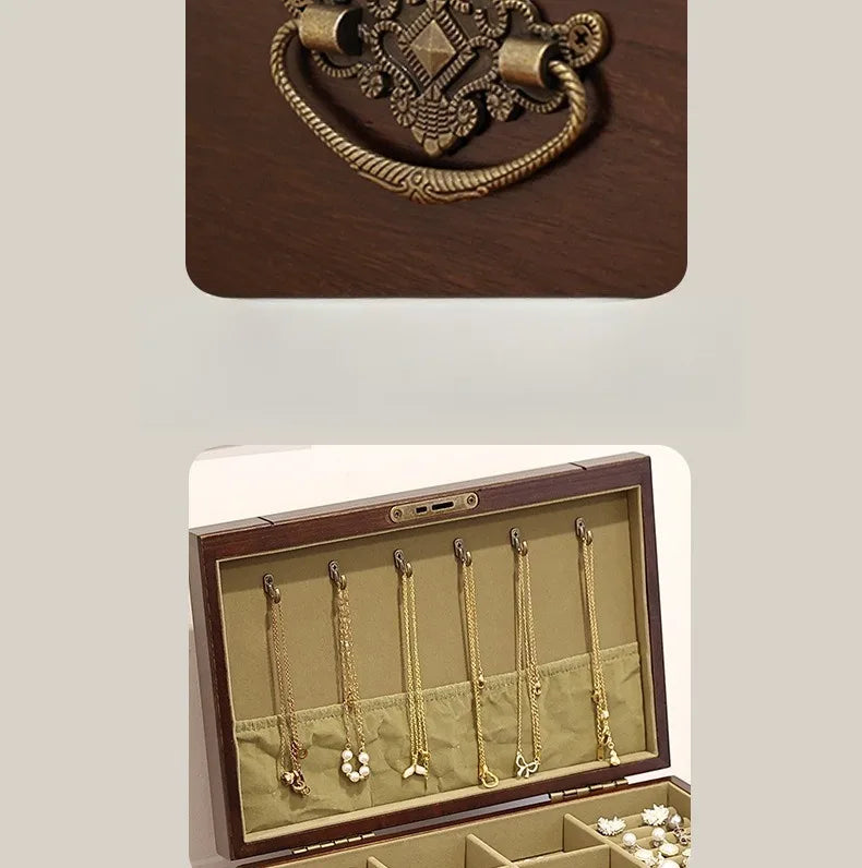 Caja de almacenamiento de joyería de madera de nogal, cajas de mano para pulseras y pendientes, estuche de exposición para collares, organizador grande, Estuches para joyería