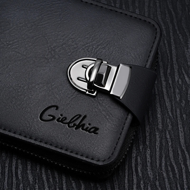 Cartera para hombre con ranura para múltiples tarjetas y cremallera corta; Práctica bolso retro con gran capacidad para monedas