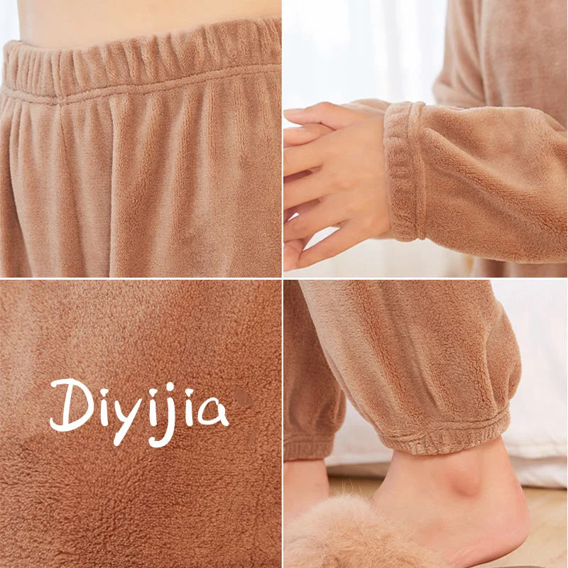 Pijamas para mujer en invierno, ropa gruesa de terciopelo Coral para el hogar para otoño, se puede usar, traje holgado y cálido de manga larga