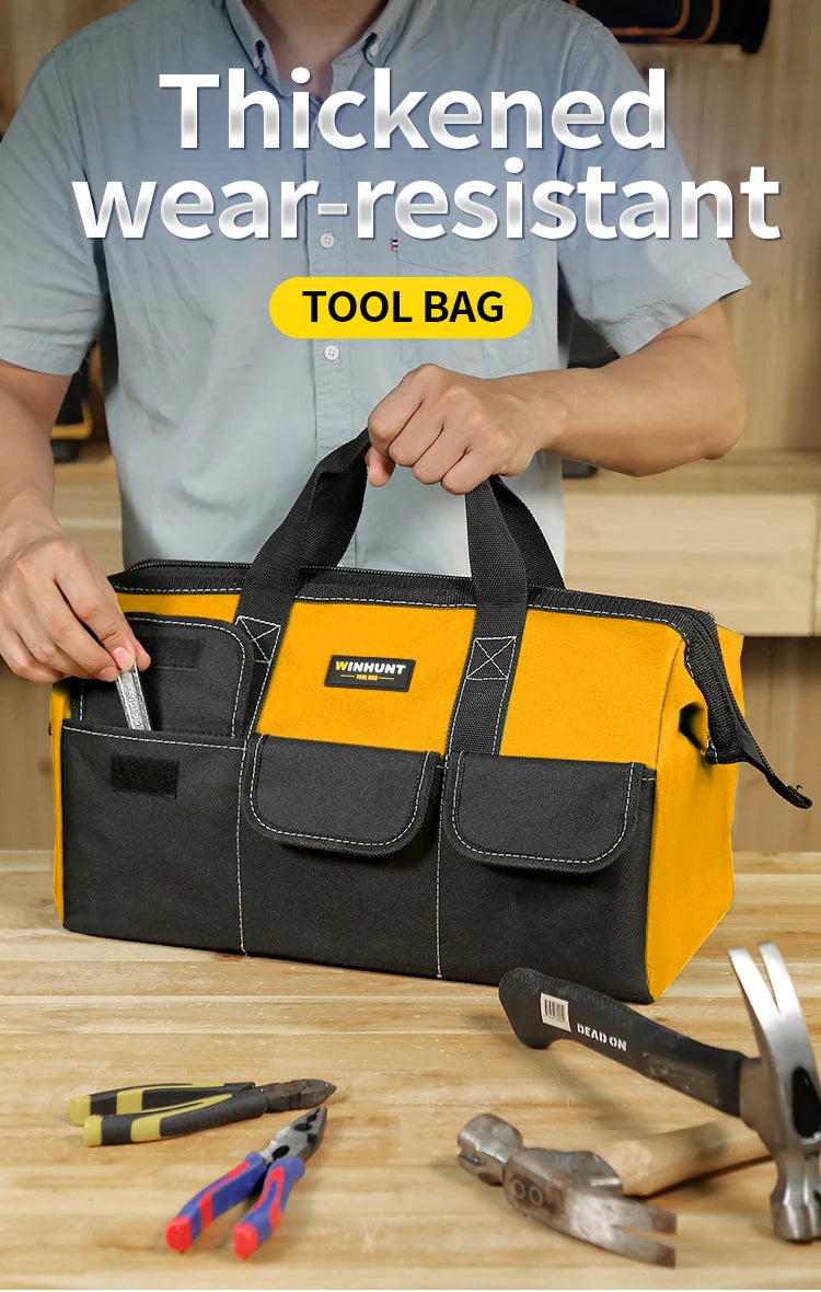 Bolsa de herramientas para hombres, bolsa de herramientas resistente, bolsa de boca ancha para varios instrumentos, electricista carpintero mecánico (amarillo)