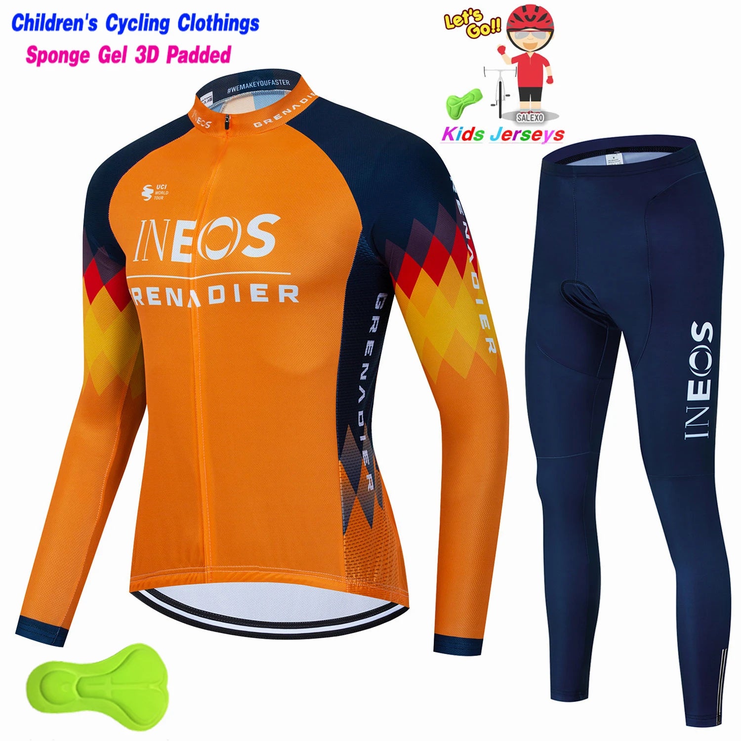 INEOS-Conjunto de Ropa de Ciclismo para niños y niñas, jersey de manga larga para primavera y otoño, 2023