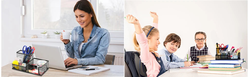 Organizador de escritorio de malla, carrito de suministros de oficina con portalápices y cestas de almacenamiento para accesorios de escritorio, 3 compartimentos, negro