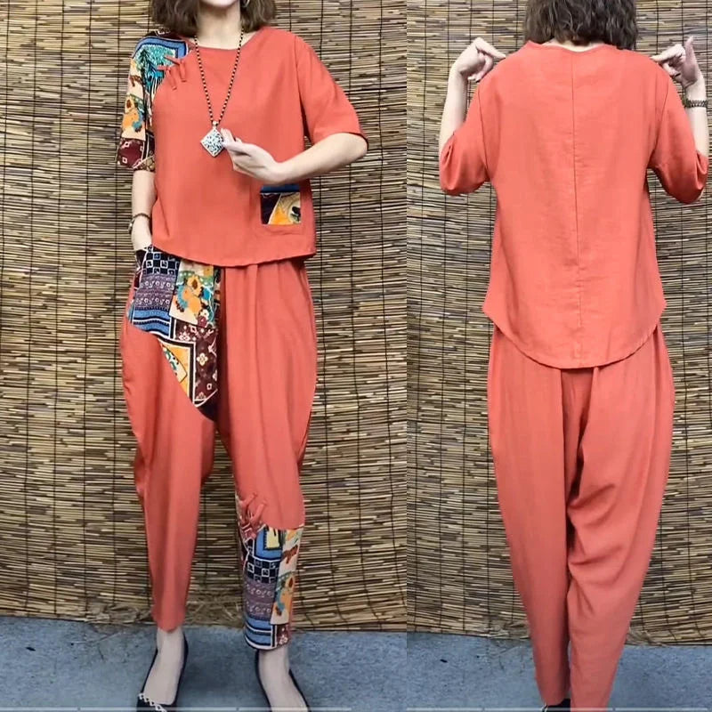 Conjunto informal de dos piezas para mujer, Camiseta ajustada de manga corta, Top Harlan, pantalones cortos, lino y algodón, novedad de verano 2024