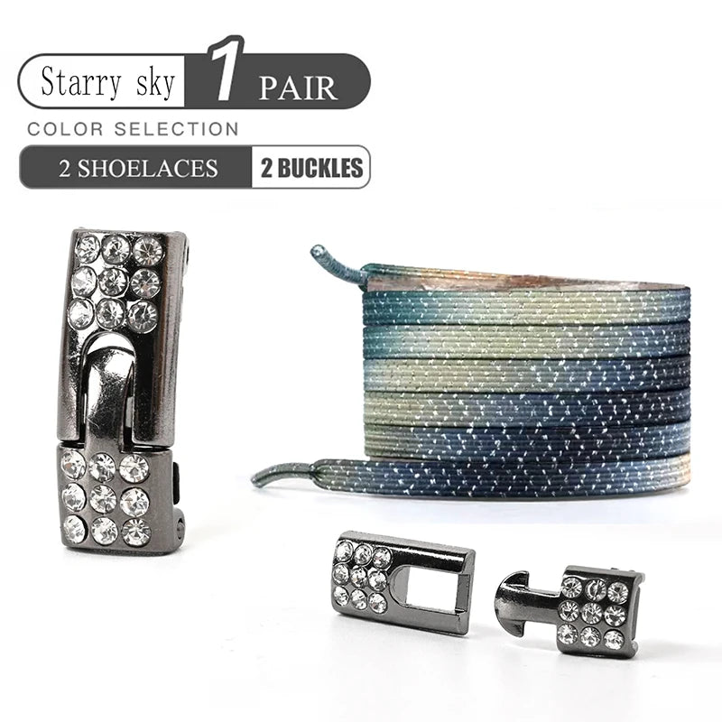 1 par de cordones sin cordones para zapatos, hebilla de diamante, cordones elásticos de encaje, luz de perlas, moda colorida sin corbatas, cordones, zapatillas para niños y adultos