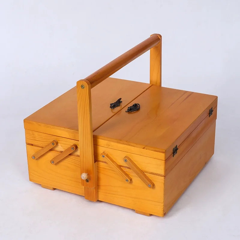 Caja de almacenamiento de costura de madera maciza, organizador multicapa, almacenamiento plegable portátil, solución de clasificación doméstica, diseño conveniente